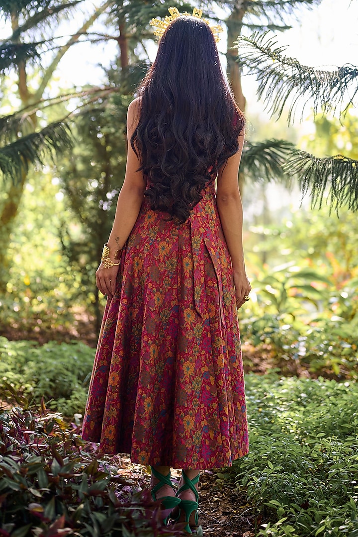 Magenta Pure Moonga Silk Floral Weave Blazer Set by Safaa at Pernia's Pop Up Shop