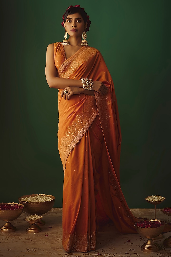 Mustard Moonga Silk Woven Zari Work Party Wear Saree Set by Safaa at Pernia's Pop Up Shop