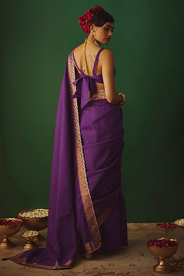 Purple Moonga Silk Zari Work Party Wear Saree Set by Safaa at Pernia's Pop Up Shop
