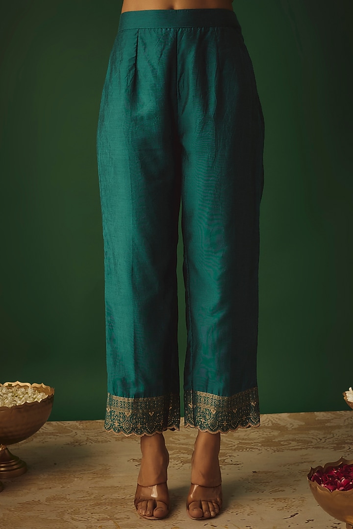 Green Vegan Silk Woven Zari Work Kurta Set by Safaa at Pernia's Pop Up Shop