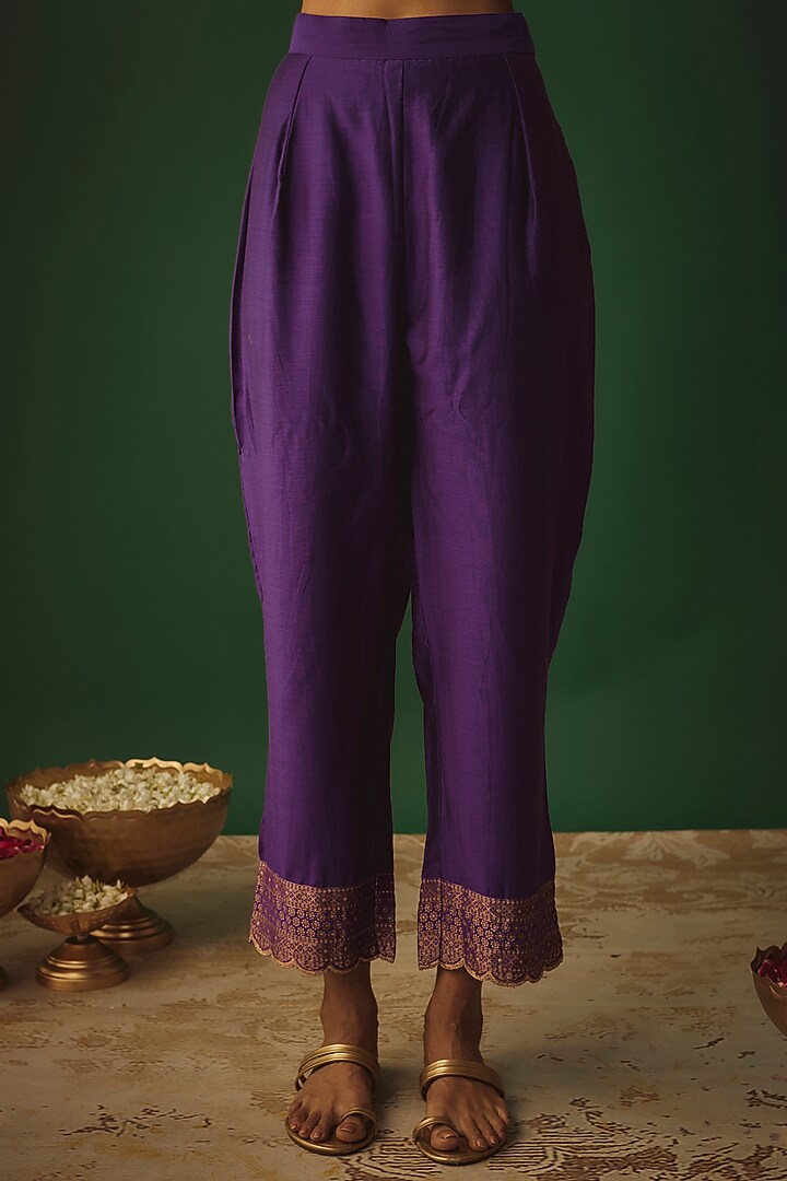 Purple Vegan Silk Woven Zari Work A-Line Kurta Set by Safaa at Pernia's Pop Up Shop
