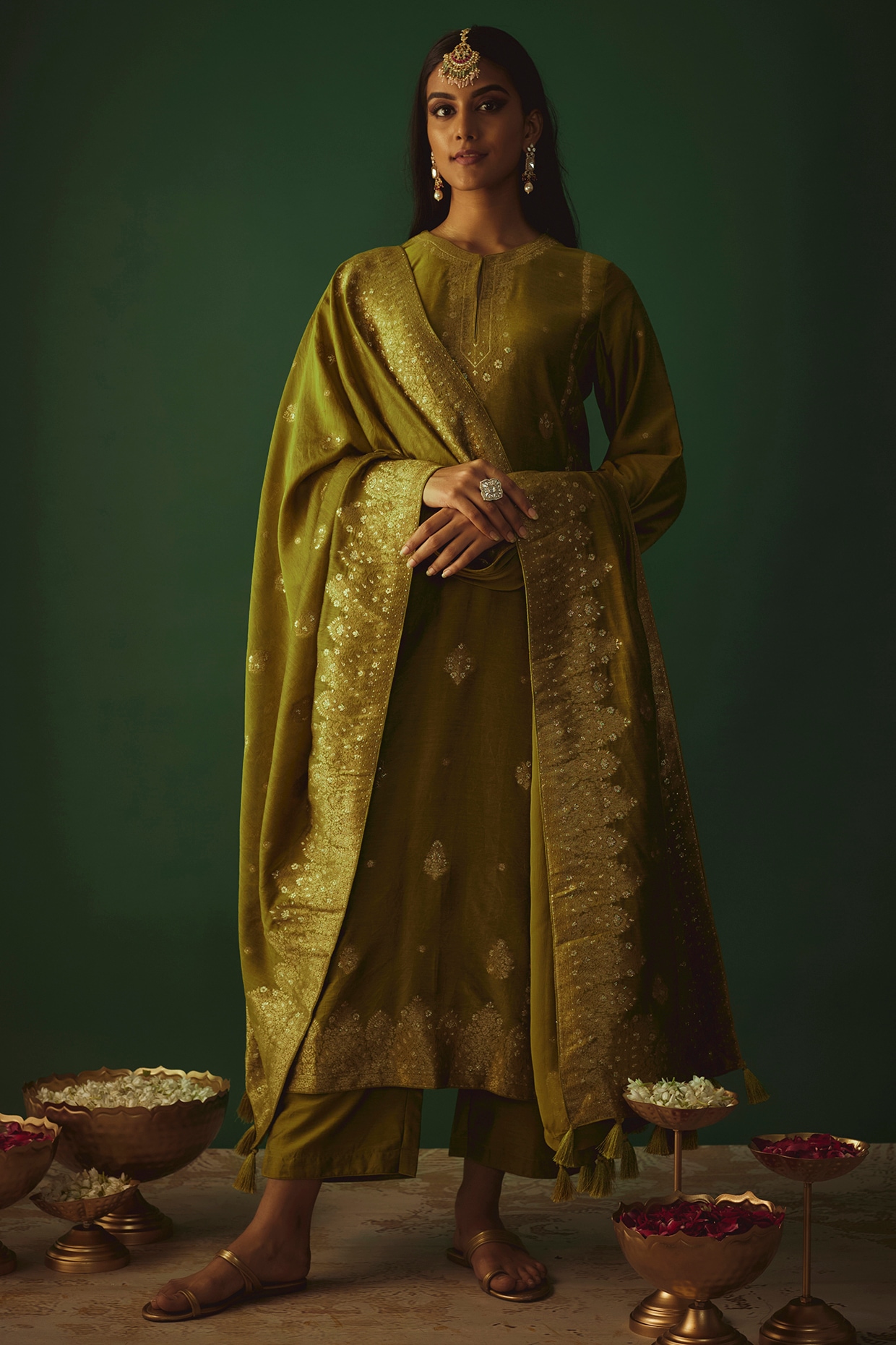 Grey Silk Jacket Kurta Set with Zari Work