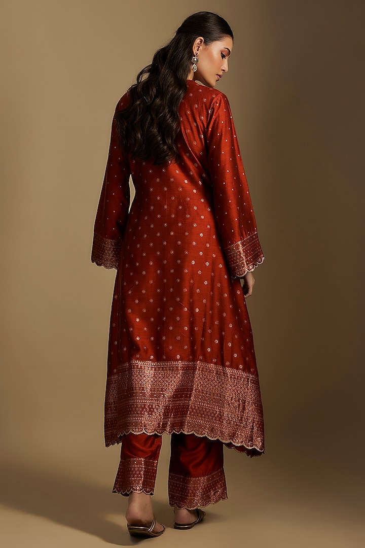 Rust Vegan Silk Kurta Set by Safaa at Pernia's Pop Up Shop