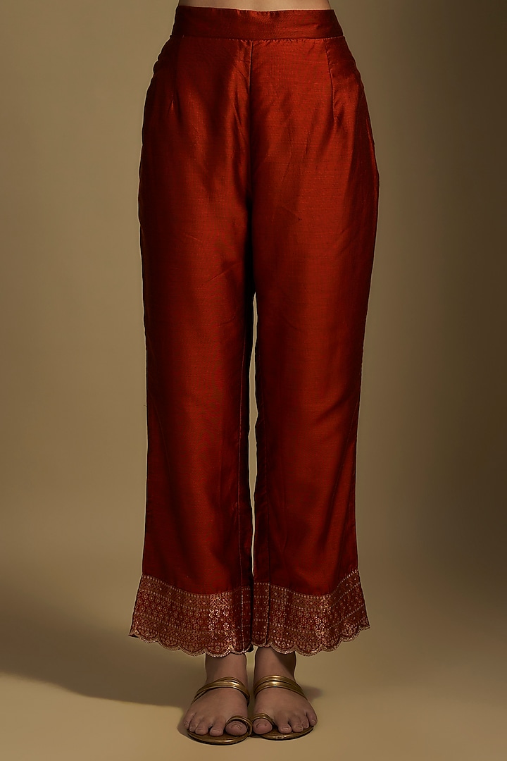 Rust Vegan Silk Kurta Set by Safaa at Pernia's Pop Up Shop