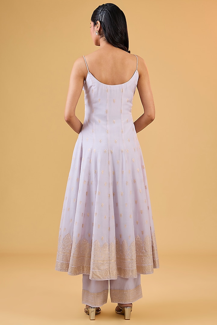 Lilac Vegan Silk Embroidered Wedding Anarkali Set by Safaa at Pernia's Pop Up Shop