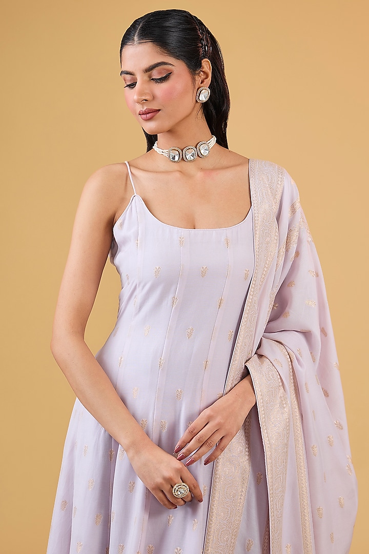 Lilac Vegan Silk Embroidered Wedding Anarkali Set by Safaa at Pernia's Pop Up Shop