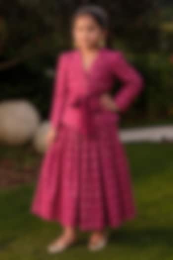 Magenta Moonga Silk Motif Embroidered Skirt Set For Girls by Safaa Kids at Pernia's Pop Up Shop