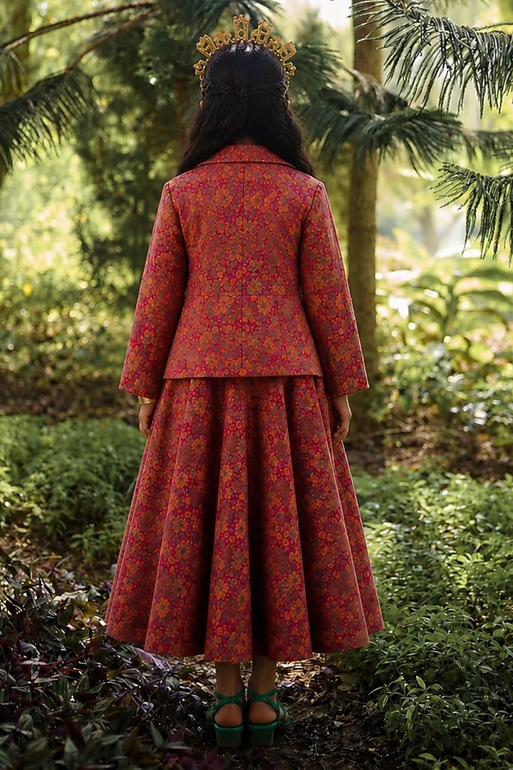 Magenta Moonga Silk Motif Embroidered Blazer Set For Girls by Safaa Kids at Pernia's Pop Up Shop
