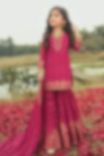 Magenta Vegan Silk Motif Embroidered Sharara Set For Girls by Safaa Kids at Pernia's Pop Up Shop