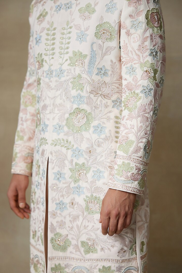 Pink Silk Printed & Embroidered Groom Sherwani by SHASHA GABA MEN at Pernia's Pop Up Shop