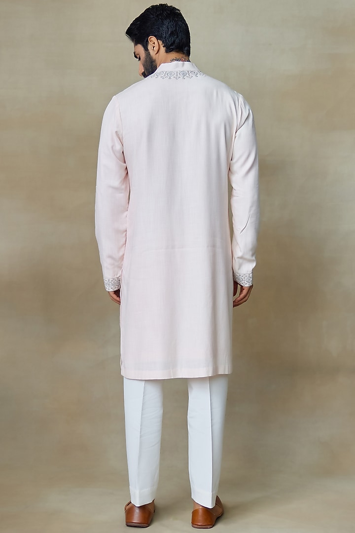 Pink Silk Aari Embroidered Kurta by SHASHA GABA MEN at Pernia's Pop Up Shop