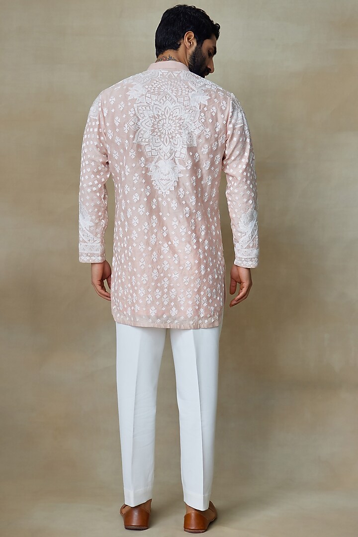 Pink Georgette Printed & Embroidered Kurta by SHASHA GABA MEN at Pernia's Pop Up Shop