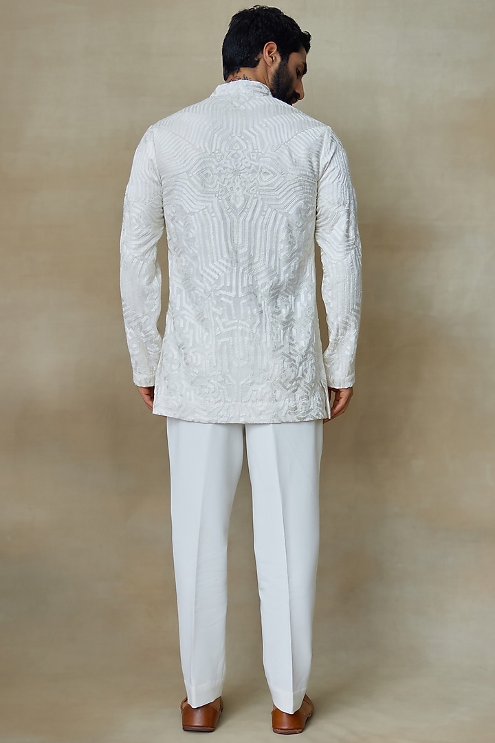 Ivory Silk Printed & Embroidered Kurta by SHASHA GABA MEN at Pernia's Pop Up Shop