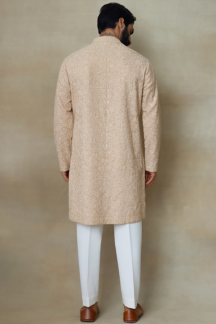 Gold Silk Abstract Printed Embroidered Kurta by SHASHA GABA MEN at Pernia's Pop Up Shop