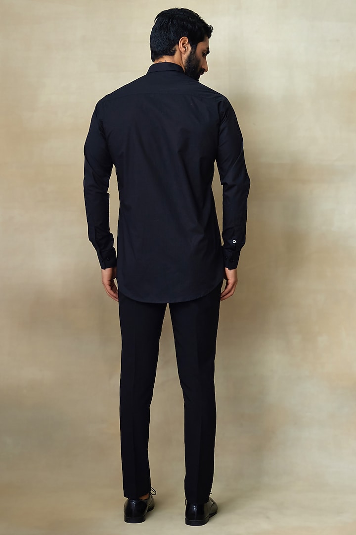 Black Cotton Resham Embroidered Wedding Shirt by SHASHA GABA MEN at Pernia's Pop Up Shop