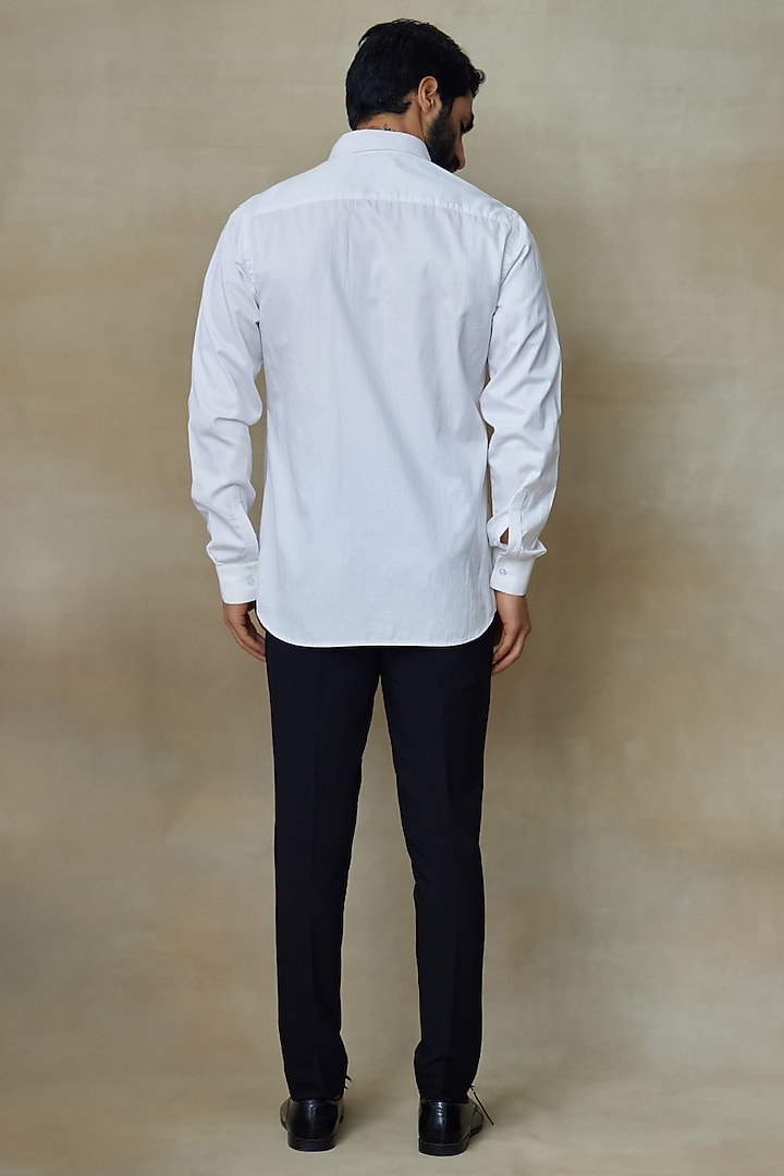 Blue Cotton Resham Embroidered Wedding Shirt by SHASHA GABA MEN at Pernia's Pop Up Shop