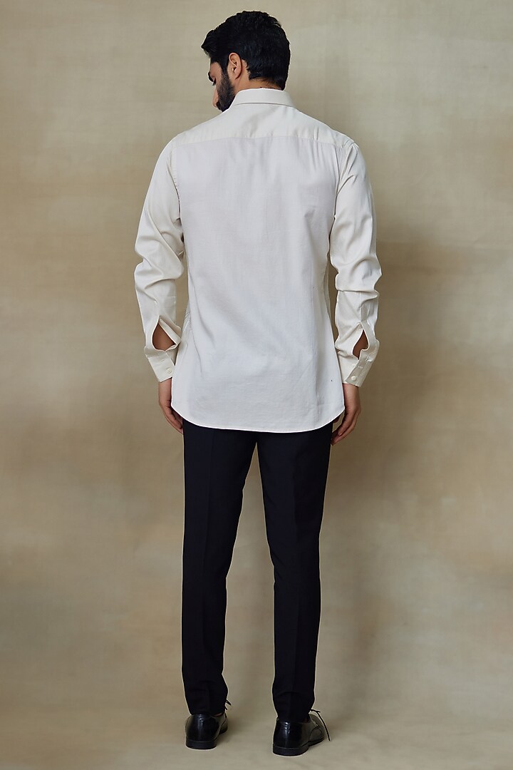 Ivory Cotton Resham Embroidered Wedding Shirt by SHASHA GABA MEN at Pernia's Pop Up Shop