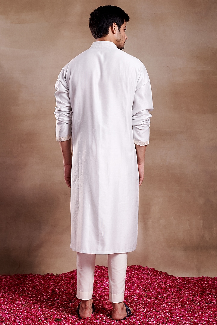 Blue Silk Chanderi Hand Embroidered Kurta by SHASHA GABA MEN at Pernia's Pop Up Shop