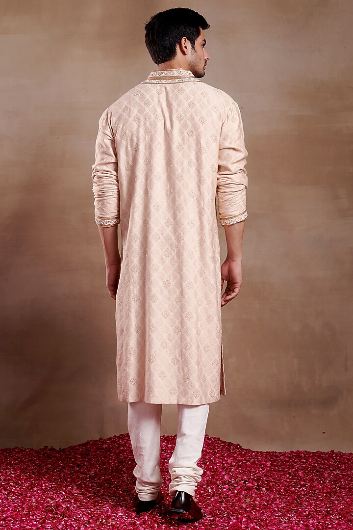 Beige Silk Dobby Hand Embroidered Kurta by SHASHA GABA MEN at Pernia's Pop Up Shop