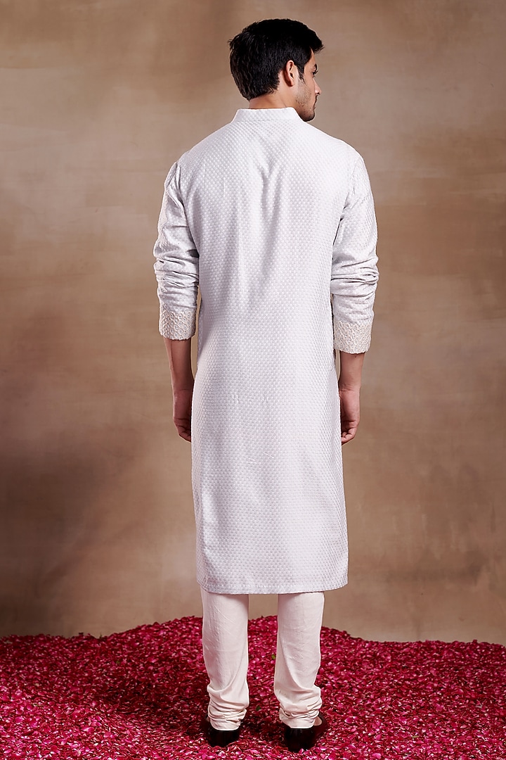 Beige Silk Dobby Hand Embroidered Kurta by SHASHA GABA MEN at Pernia's Pop Up Shop