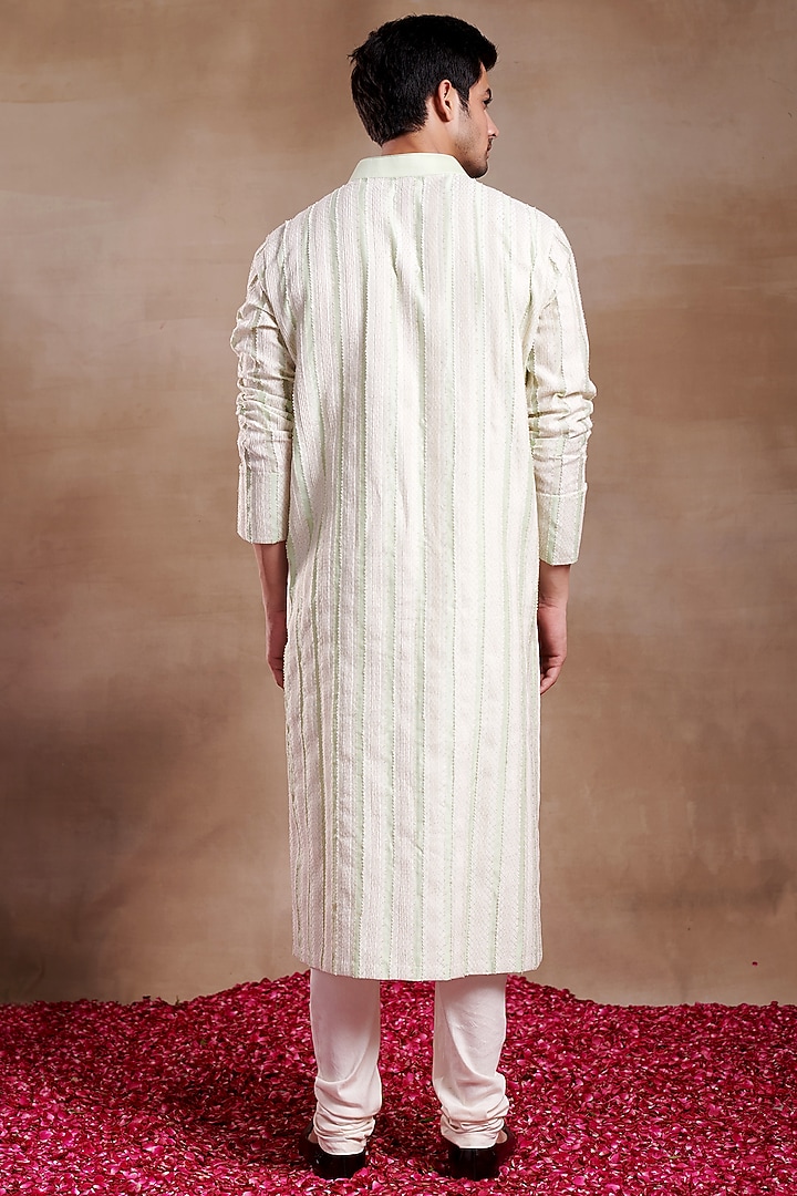 Ivory Silk Chanderi Resham Thread Embroidered Kurta by SHASHA GABA MEN at Pernia's Pop Up Shop