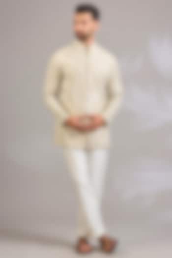 Ivory Silk Chanderi Floral Embroidered Kurta by SHASHA GABA MEN at Pernia's Pop Up Shop