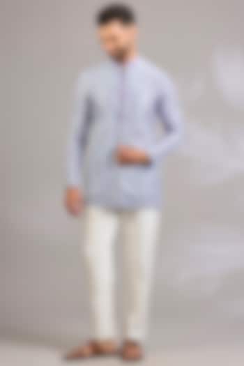Lavender Georgette Chikankari Embroidered Front-Open Short Kurta by SHASHA GABA MEN at Pernia's Pop Up Shop