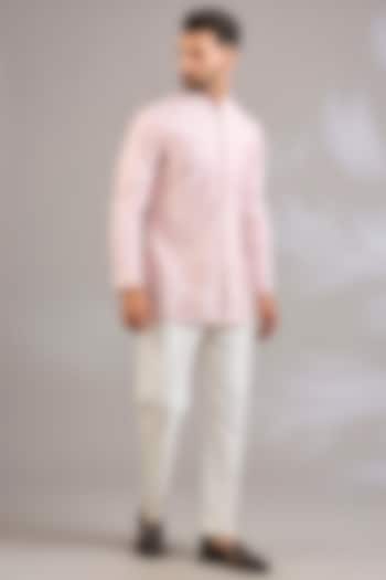 Rose Georgette Chikankari Embroidered Front-Open Short Kurta by SHASHA GABA MEN at Pernia's Pop Up Shop