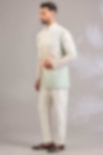 Ivory Georgette Chikankari Embroidered Front-Open Short Kurta by SHASHA GABA MEN at Pernia's Pop Up Shop