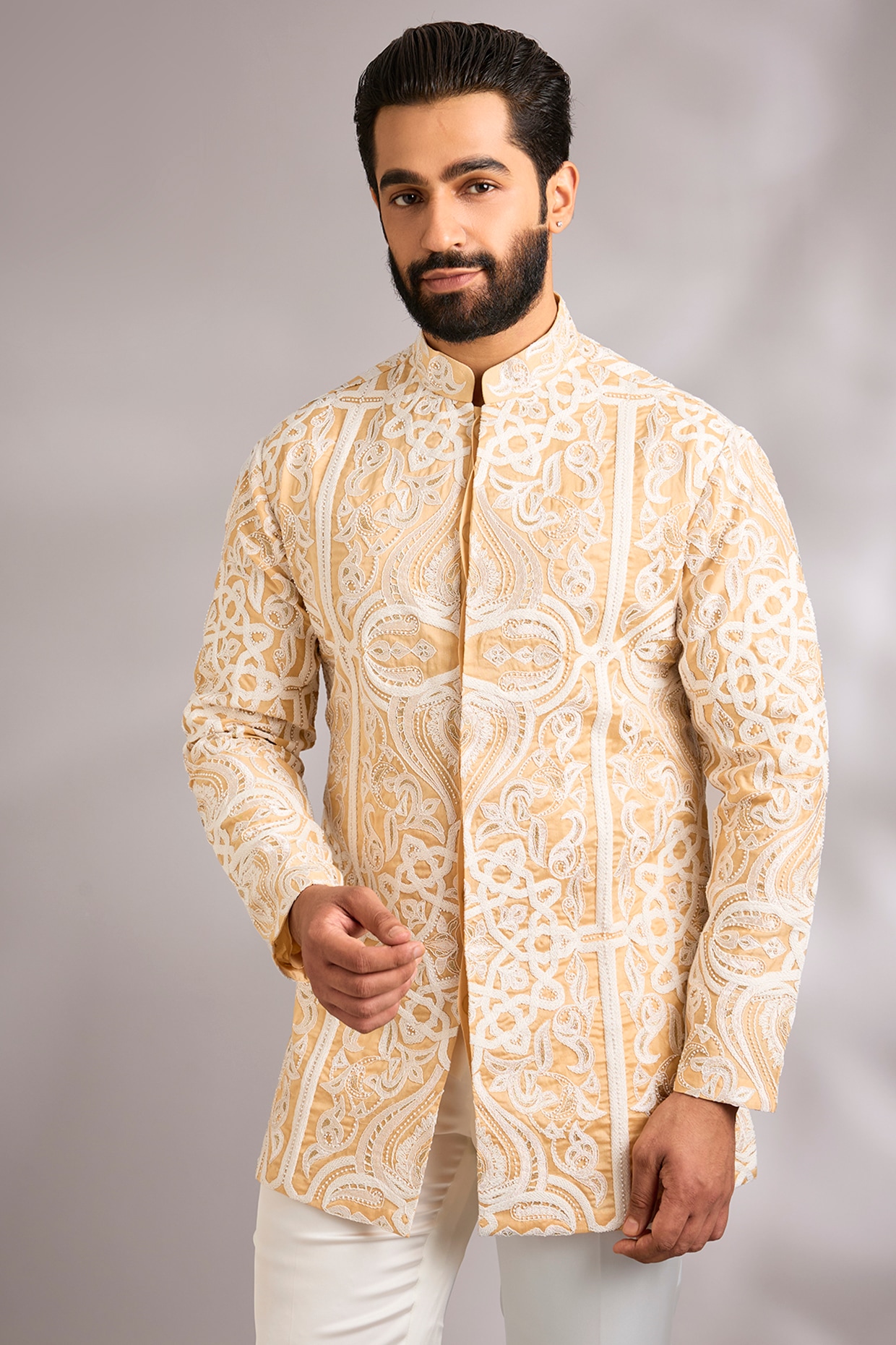 SHASHA GABA Pearl-Colored Silk Kurta