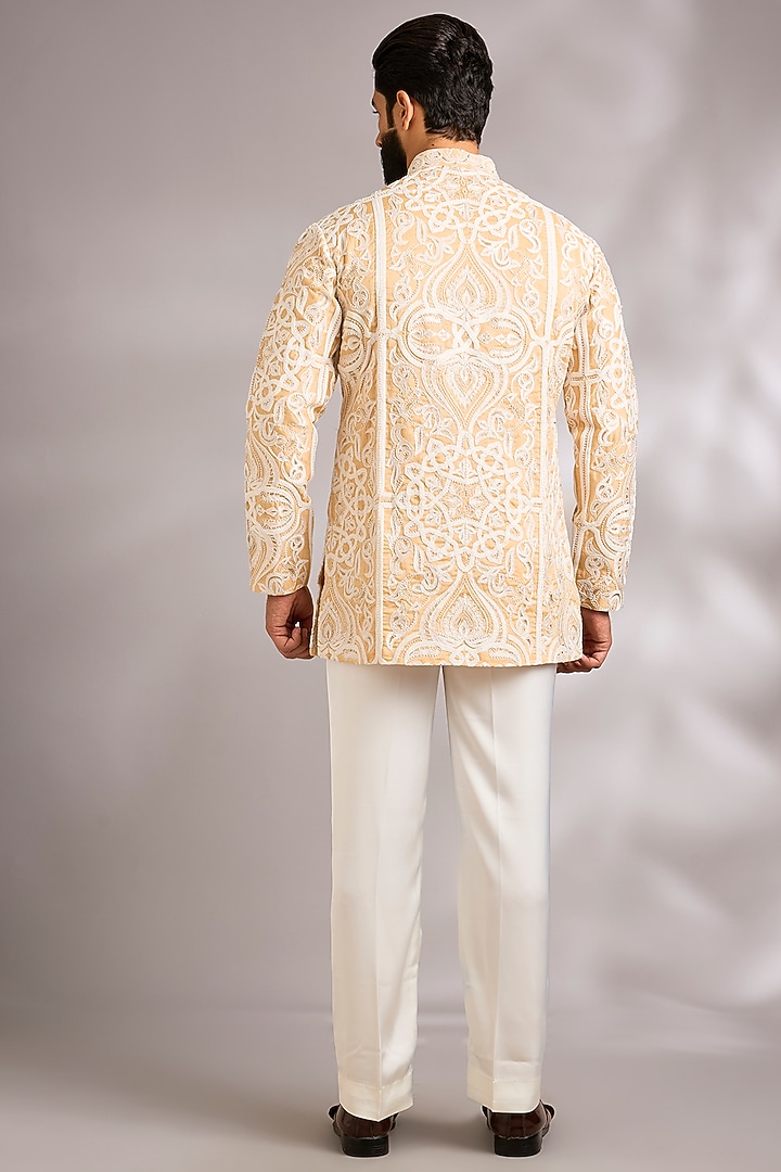 Pearl-Colored Silk Kurta by SHASHA GABA MEN at Pernia's Pop Up Shop