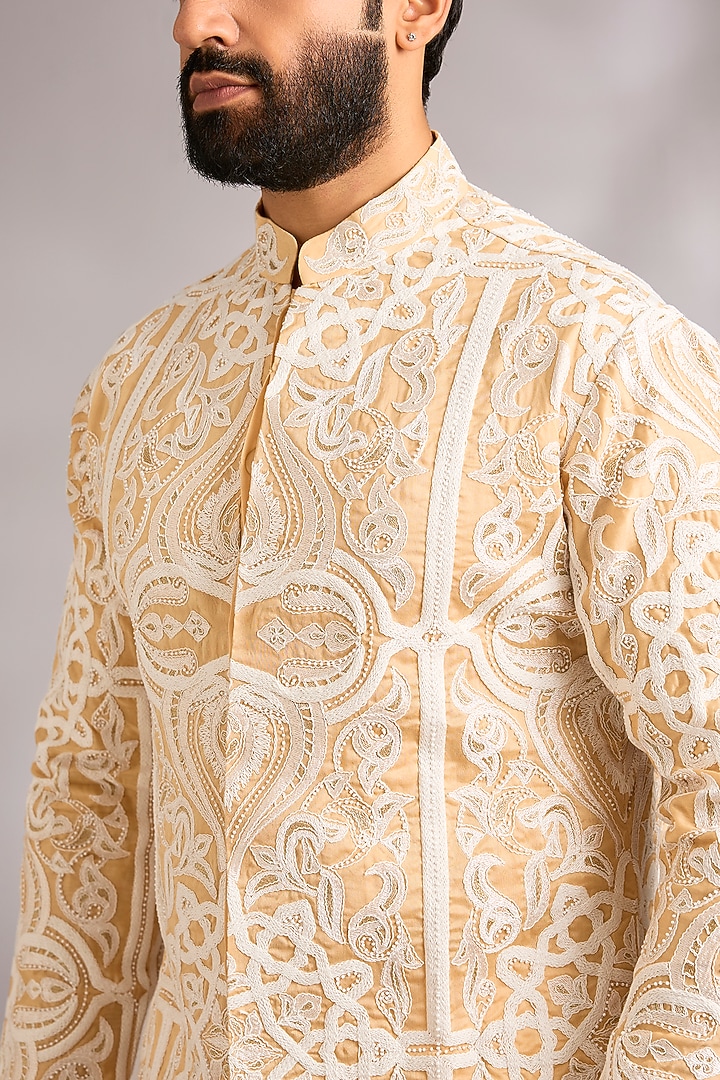 Pearl-Colored Silk Kurta by SHASHA GABA MEN at Pernia's Pop Up Shop