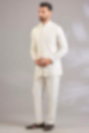 Ivory Silk Floral Embroidered Kurta by SHASHA GABA MEN at Pernia's Pop Up Shop