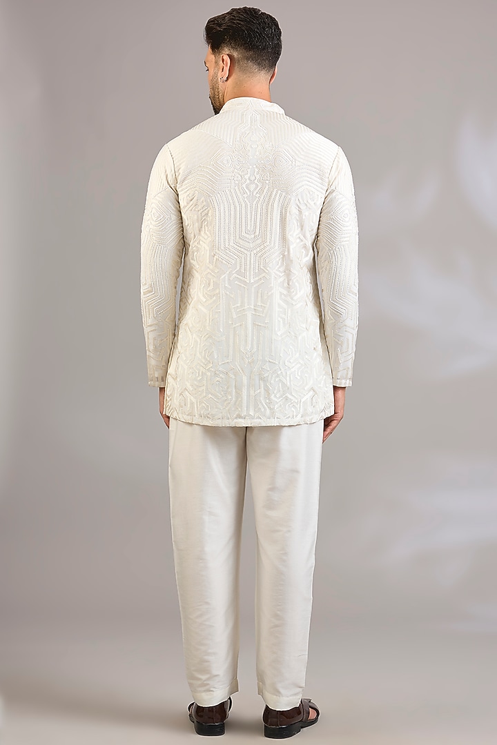 Ivory Silk Floral Embroidered Kurta by SHASHA GABA MEN at Pernia's Pop Up Shop