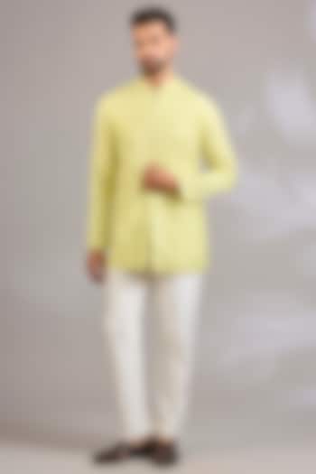 Yellow Silk Floral Embroidered Kurta by SHASHA GABA MEN at Pernia's Pop Up Shop