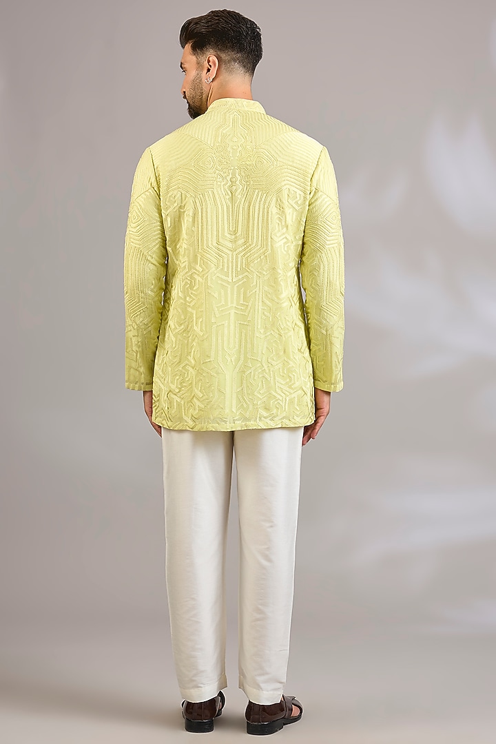 Yellow Silk Floral Embroidered Kurta by SHASHA GABA MEN at Pernia's Pop Up Shop