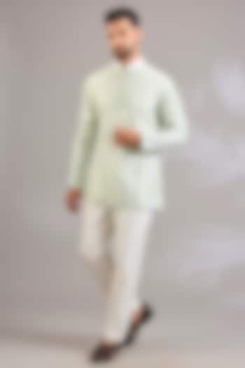 Mint Silk Floral Embroidered Kurta by SHASHA GABA MEN at Pernia's Pop Up Shop