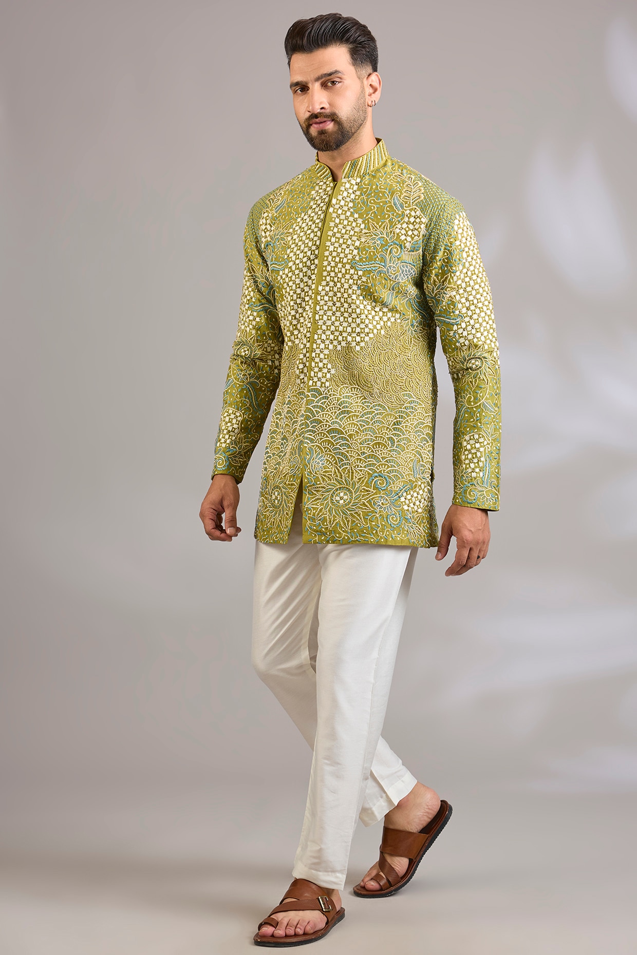 SHASHA GABA Yellow Georgette Floral Embroidered Kurta