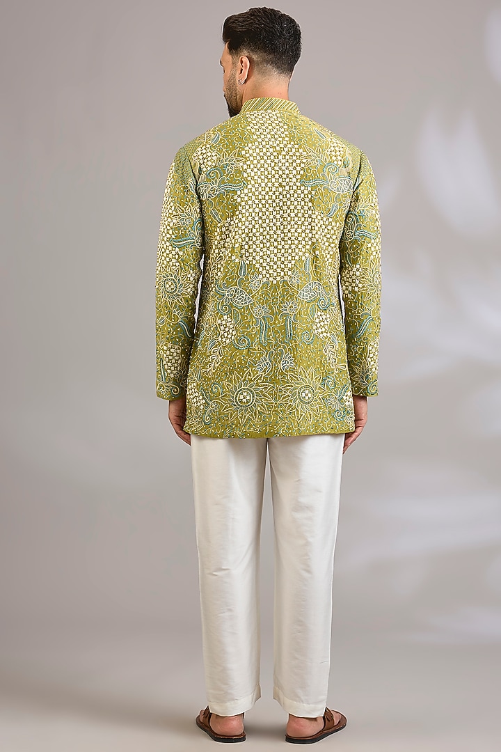 Yellow Georgette Floral Embroidered Kurta by SHASHA GABA MEN at Pernia's Pop Up Shop