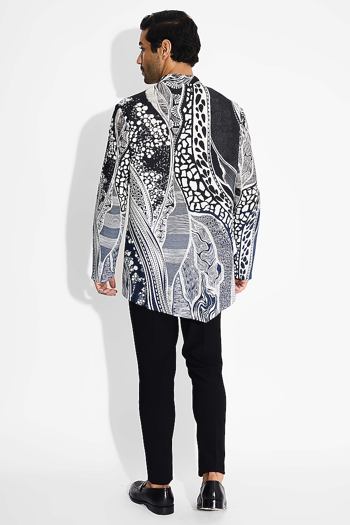 Obsidian Blue Tussar Embroidered Handcrafted Short Kurta by SHASHA GABA MEN at Pernia's Pop Up Shop