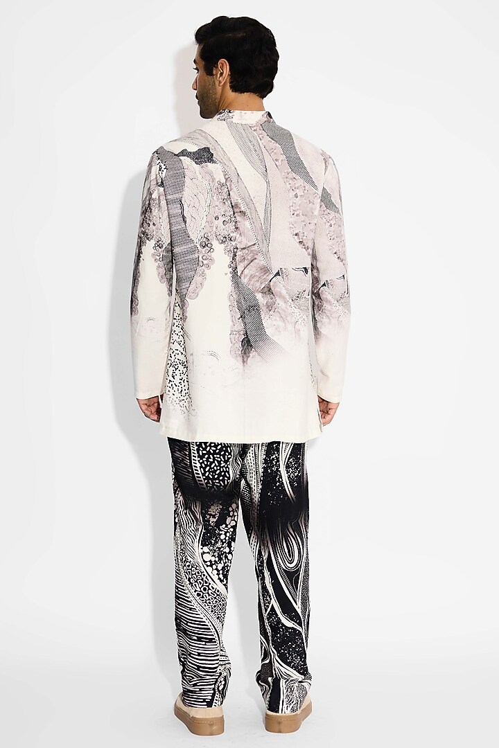Ivory Tussar Printed Handcrafted Short Kurta by SHASHA GABA MEN at Pernia's Pop Up Shop
