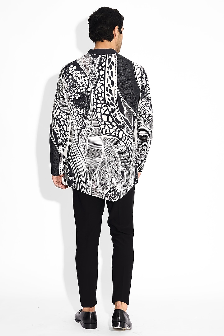 Black Tussar Embroidered Handcrafted Short Kurta by SHASHA GABA MEN at Pernia's Pop Up Shop