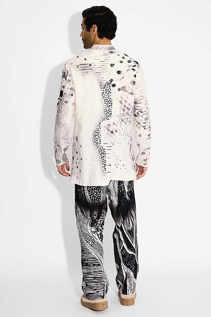 Ivory Tussar Printed Handcrafted Short Kurta by SHASHA GABA MEN at Pernia's Pop Up Shop