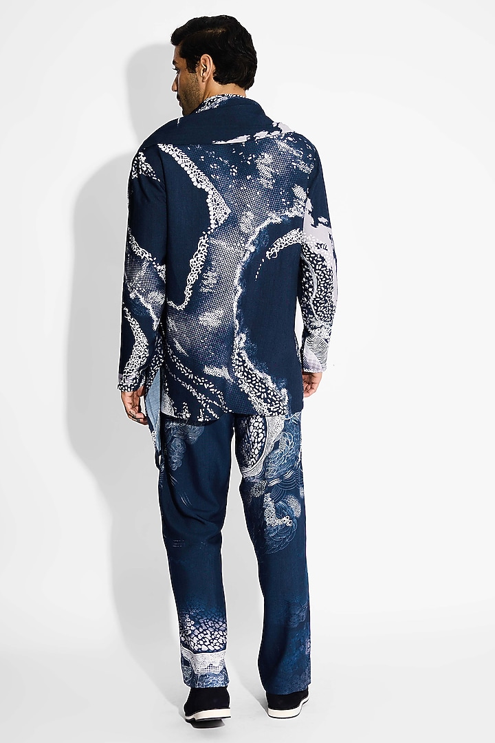 Obsidian Blue Tussar Printed Handcrafted Shirt Kurta by SHASHA GABA MEN at Pernia's Pop Up Shop
