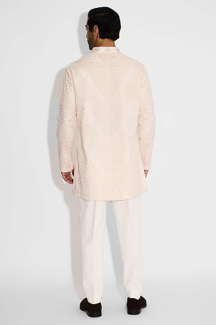 Misty Pink Poly Chanderi Embroidered Handcrafted Kurta by SHASHA GABA MEN at Pernia's Pop Up Shop