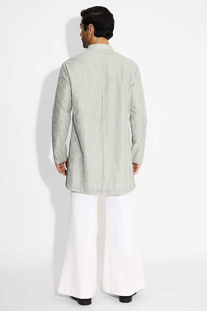 Ash Chanderi Embroidered Handcrafted Short Kurta by SHASHA GABA MEN at Pernia's Pop Up Shop