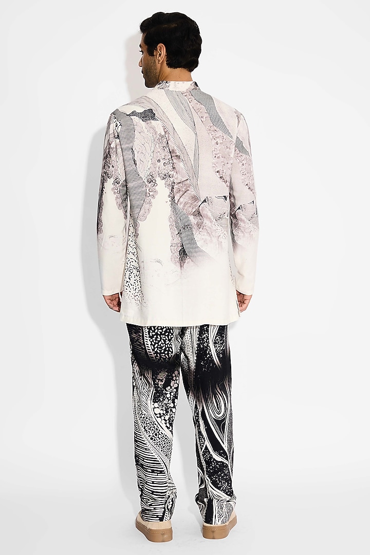 Black Tussar Printed Handcrafted Straight-Fit Pants by SHASHA GABA MEN at Pernia's Pop Up Shop