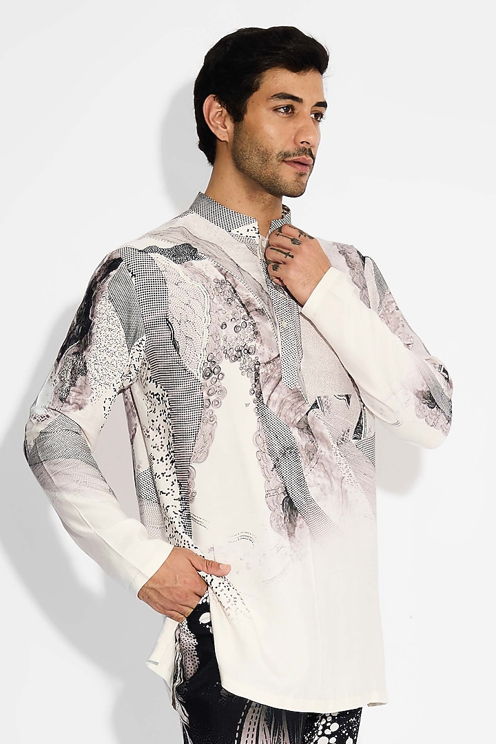 Black Tussar Printed Handcrafted Straight-Fit Pants by SHASHA GABA MEN at Pernia's Pop Up Shop