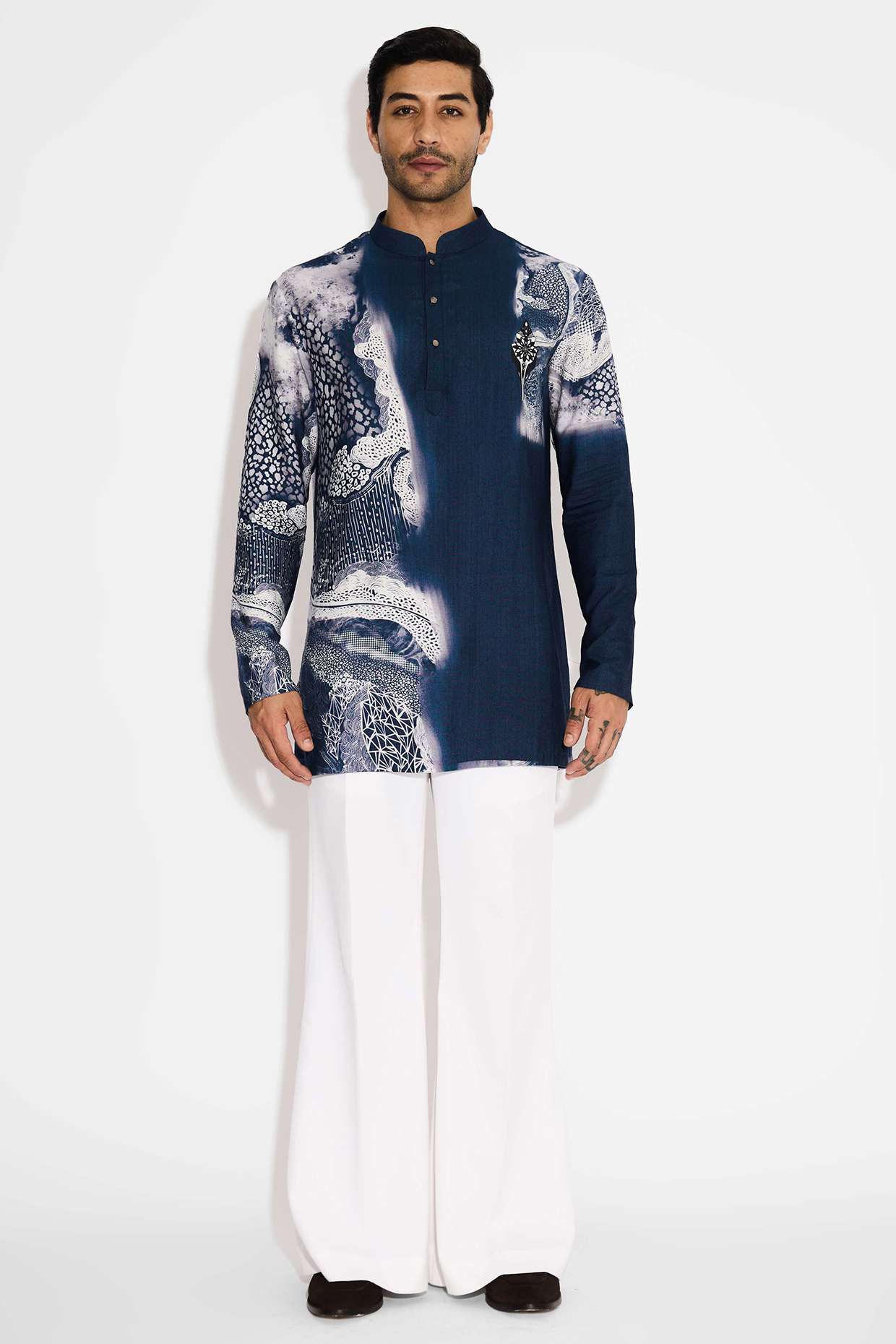 Ivory Banana Crepe Handcrafted Bell-Bottom Pant by SHASHA GABA MEN