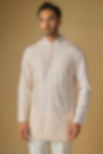 Rose Silk Chanderi Bead Hand Embellished Kurta by SHASHA GABA MEN at Pernia's Pop Up Shop
